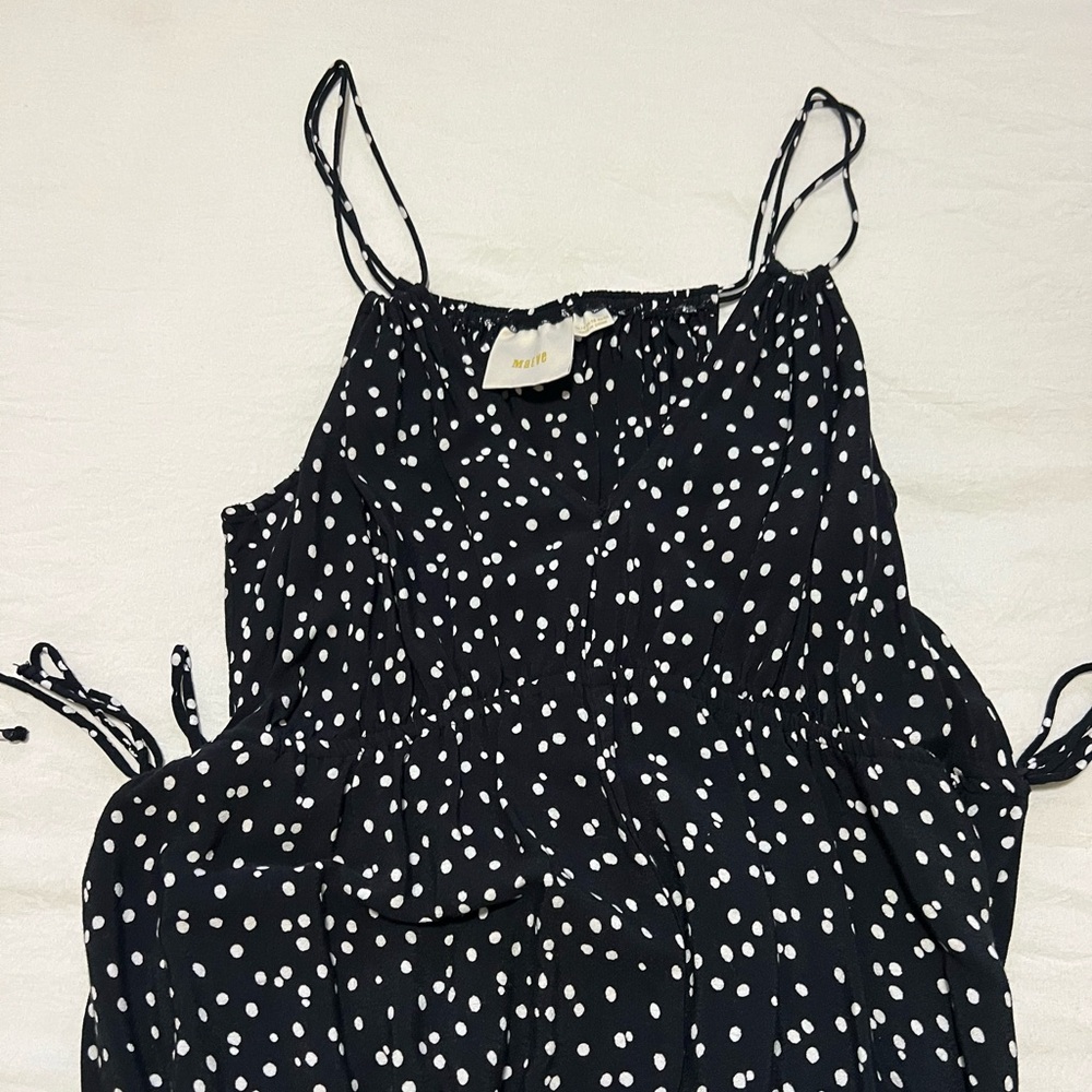 Maeve Black & White Polka Dot Spaghetti Strap Jumpsuit